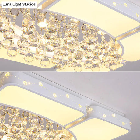 Modern Metal Led Flushmount Lamp With Crystal Ball - White Ceiling Light Fixture