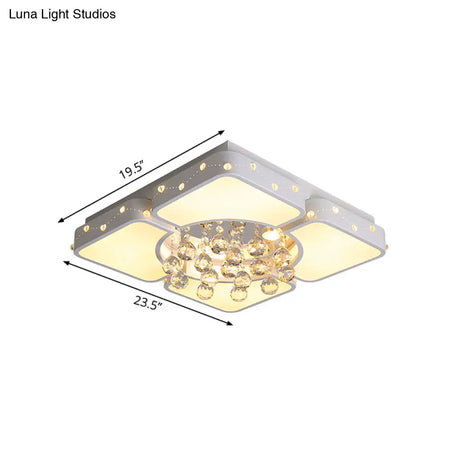 Modern Metal Led Flushmount Lamp With Crystal Ball - White Ceiling Light Fixture