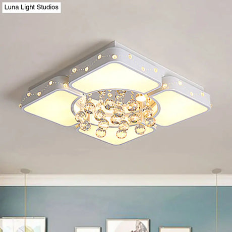 Modern Metal Led Flushmount Lamp With Crystal Ball - White Ceiling Light Fixture