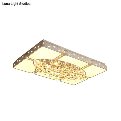 Modern Metal Led Flushmount Lamp With Crystal Ball - White Ceiling Light Fixture