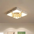 Modern Metal Led Flushmount Lamp With Crystal Ball - White Ceiling Light Fixture