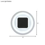Modern Metal Led Wall Lamp Sconce In Black & White - Square Round Design