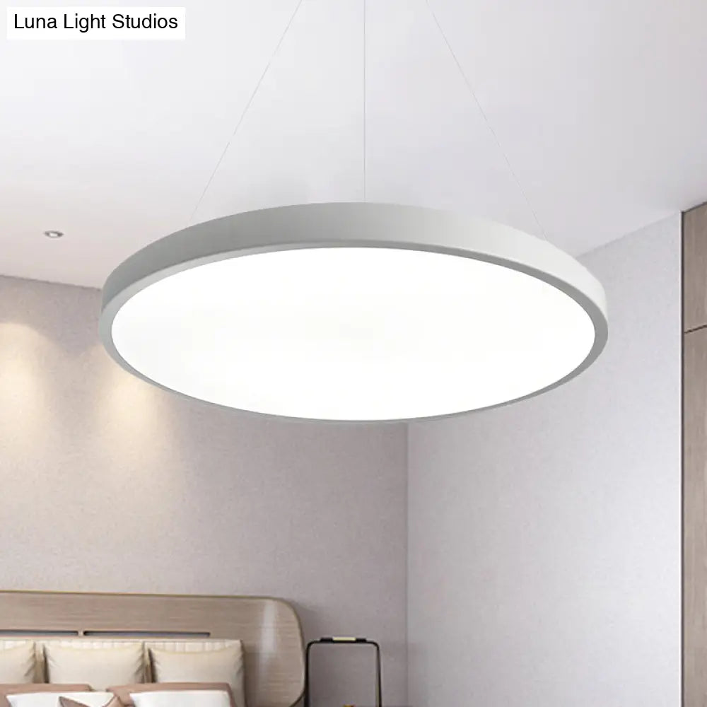 Modern Metal Led White Ceiling Pendant Light - 16’’/19.5’’ Wide Plate Office Lighting With