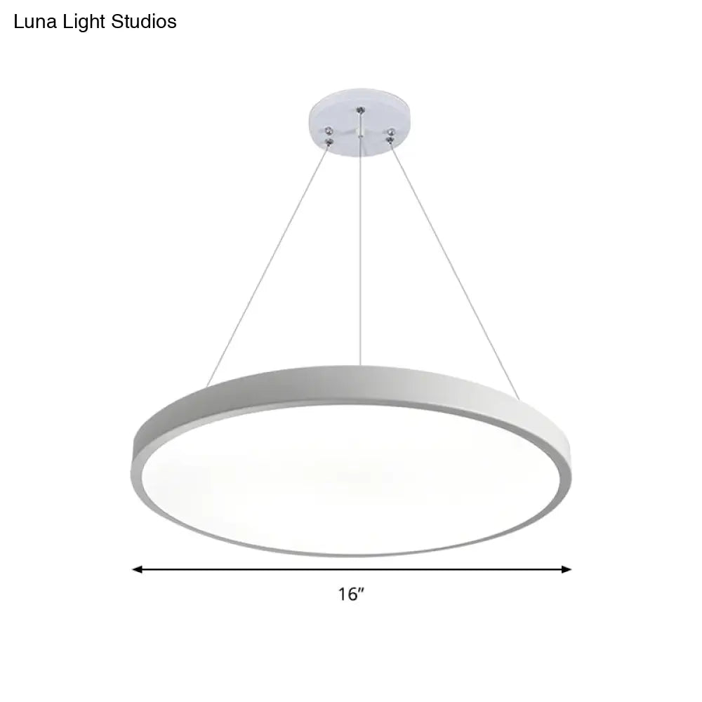 Modern Metal Led White Ceiling Pendant Light - 16’’/19.5’’ Wide Plate Office Lighting With