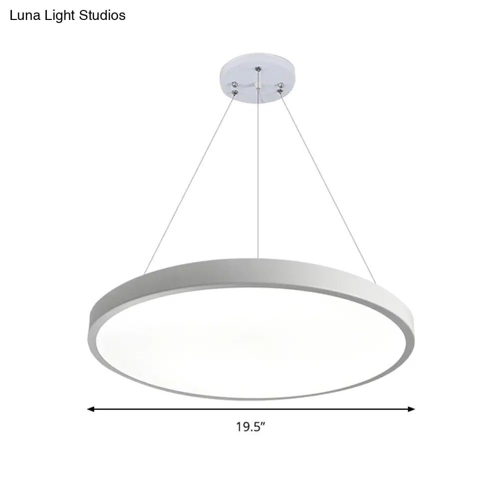 Modern Metal Led White Ceiling Pendant Light - 16’’/19.5’’ Wide Plate Office Lighting With