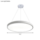 Modern Metal Led White Ceiling Pendant Light - 16’’/19.5’’ Wide Plate Office Lighting With