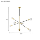 Modern Metal Linear Hanging Chandelier With 6 Lights - Black/Gold Sputnik Pendant Lamp For Living