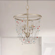 Modern Metal Living Room Chandelier With Crystal Bead Strand Decor Gold Finish 4-Light Candle Style