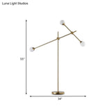 Modern Metal Orb Floor Lamp With Swing Arm Gold Led Lighting & White Glass Shade