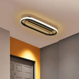 Modern Metal Oval Ceiling Lamp In Black And White/Gold With Led Flush Mount Warm/White Light -