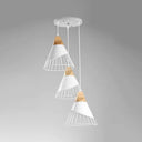 Modern Metal Pendant Light With 3 Cone Cage Shades - Black/White Finish Suspended Lamp White