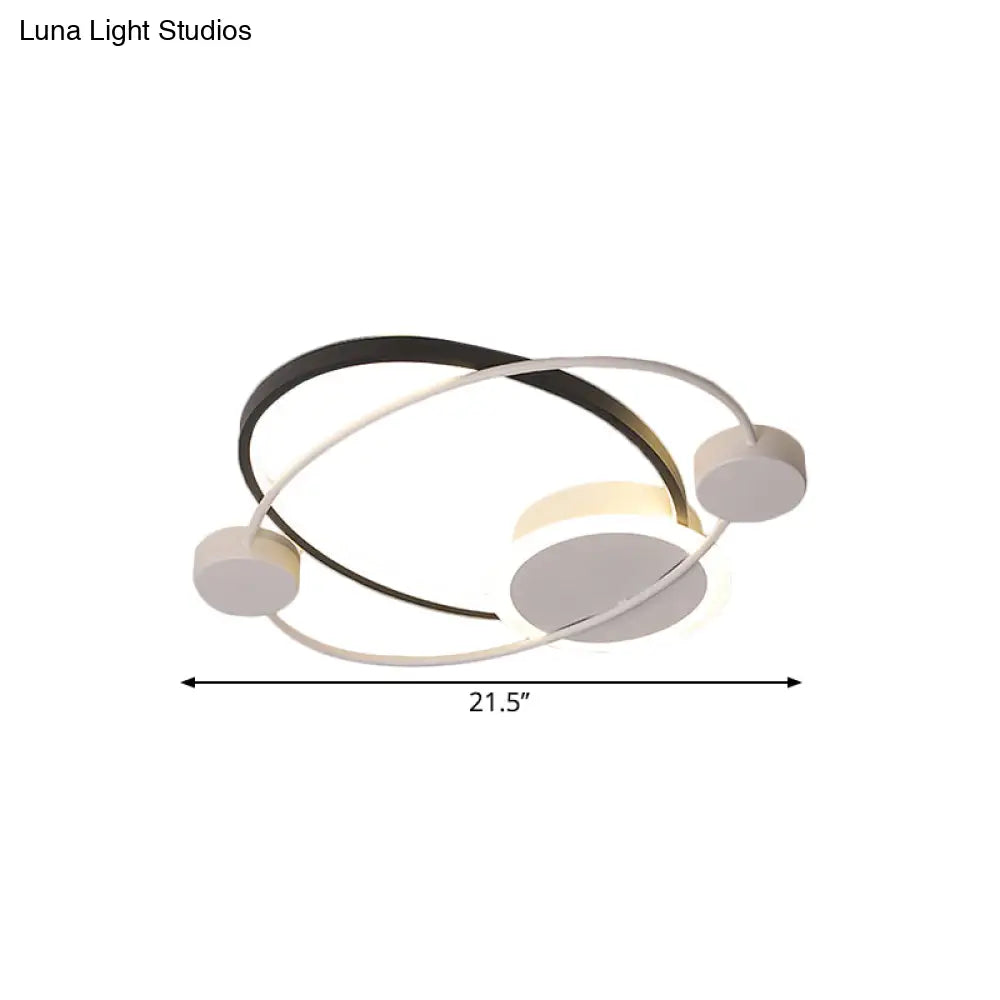 Modern Metal Planet Orbit Flushmount Lighting - Led Black - White Ceiling Mounted Fixture In