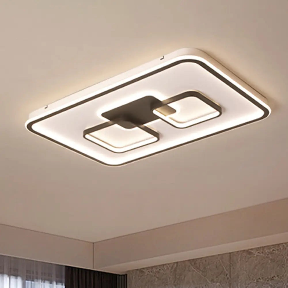 Modern Metal Rectangular Flushmount Led Ceiling Light In Black - White/Warm For Living Room / Warm