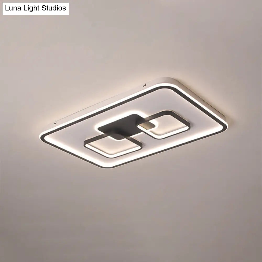 Modern Metal Rectangular Flushmount Led Ceiling Light In Black - White/Warm For Living Room