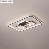 Modern Metal Rectangular Flushmount Led Ceiling Light In Black - White/Warm For Living Room