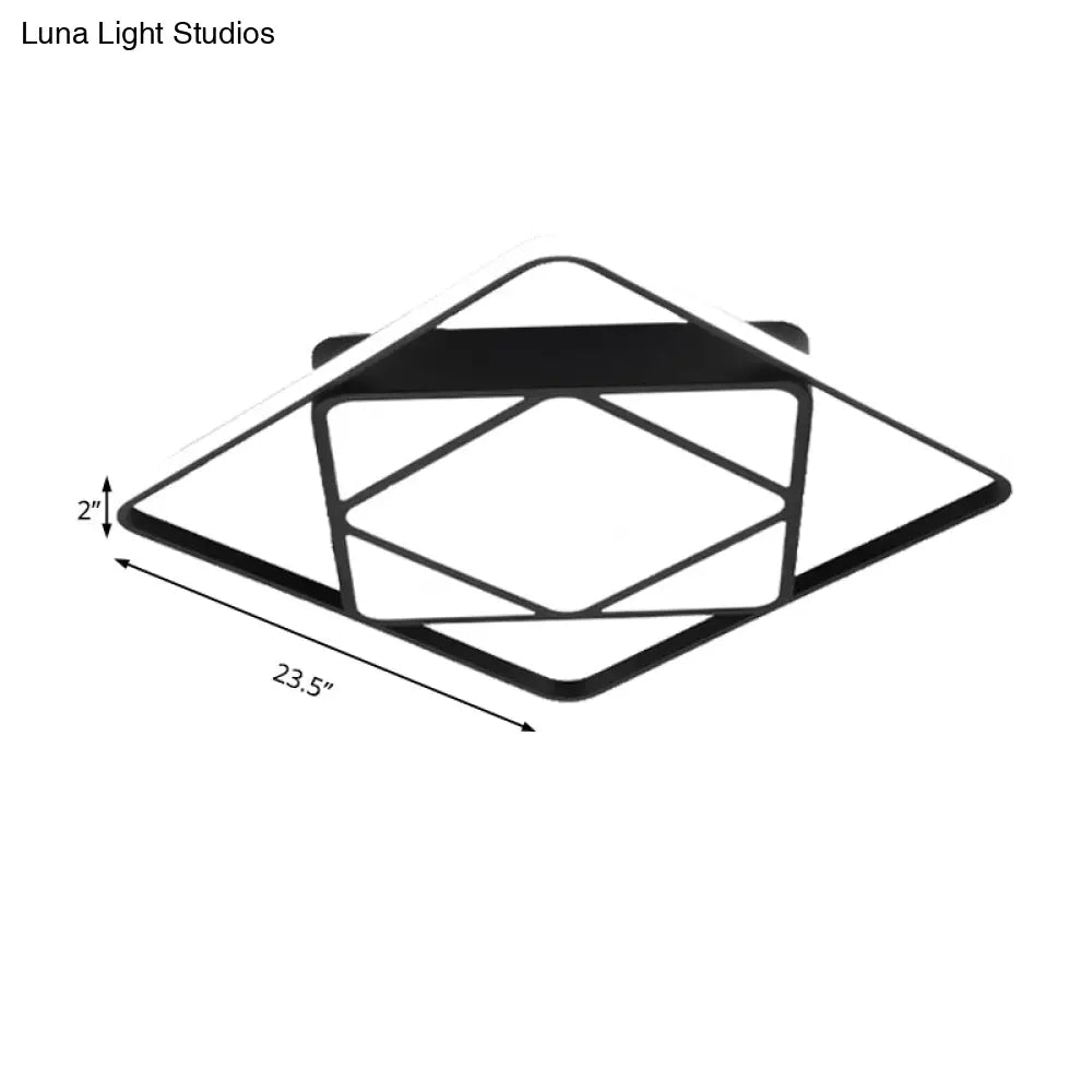 Modern Metal Rhombus Flush Mount Ceiling Light For Bedroom - Led White/Black Warm/White