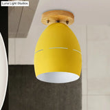 Modern Metal Semi-Flush Ceiling Light - 1 Oval Semi Flush Mount Lighting In Pink/Yellow/Green For