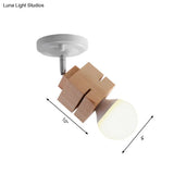 Modern Metal Semi Flush Ceiling Light With Wood Top - White Finish 1