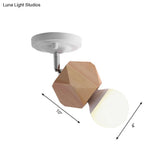 Modern Metal Semi Flush Ceiling Light With Wood Top - White Finish 1