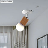Modern Metal Semi Flush Ceiling Light With Wood Top - White Finish 1