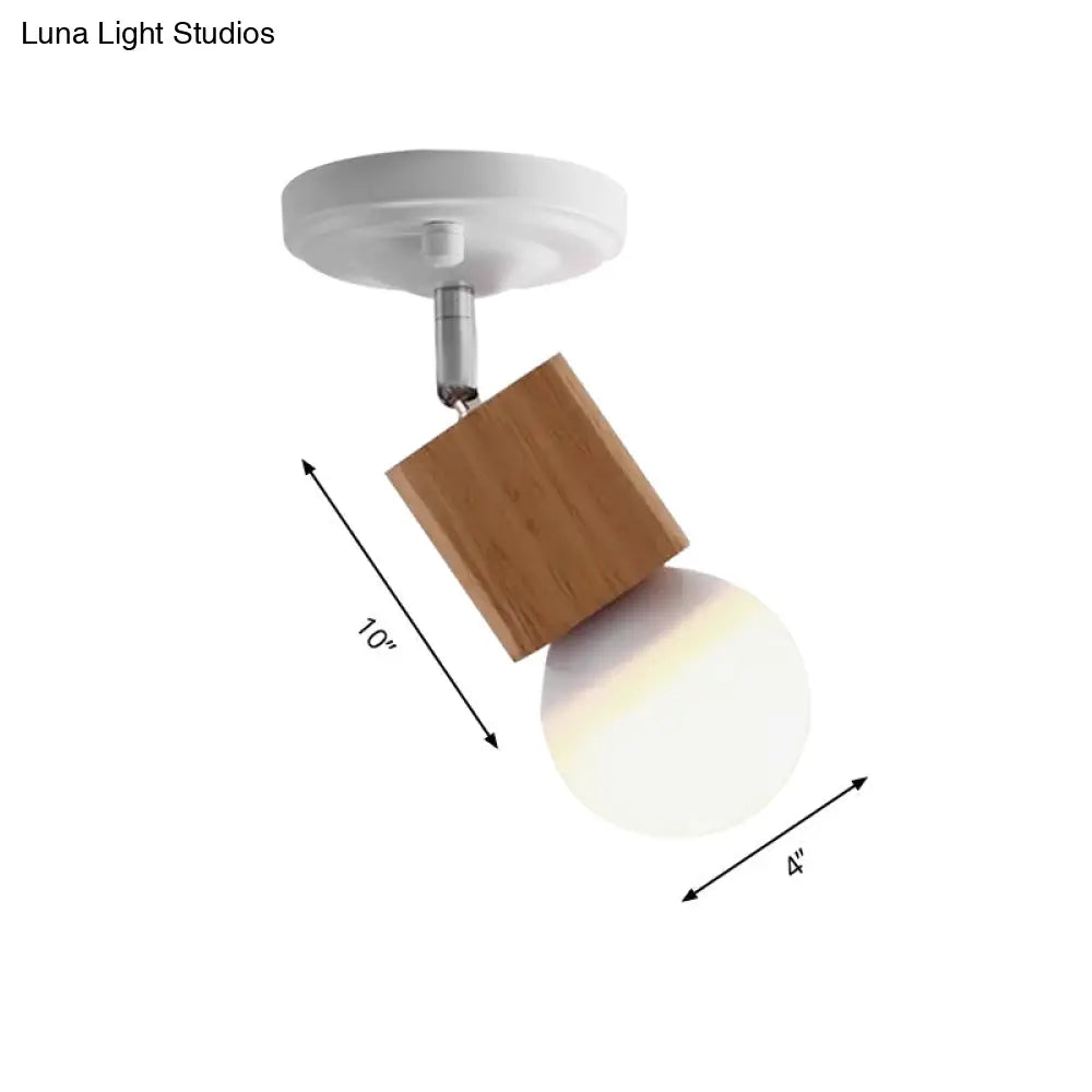 Modern Metal Semi Flush Ceiling Light With Wood Top - White Finish 1