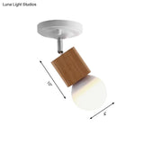 Modern Metal Semi Flush Ceiling Light With Wood Top - White Finish 1