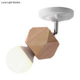 Modern Metal Semi Flush Ceiling Light With Wood Top - White Finish 1