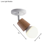 Modern Metal Semi Flush Ceiling Light With Wood Top - White Finish 1