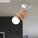 Modern Metal Semi Flush Ceiling Light With Wood Top - White Finish 1