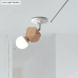 Modern Metal Semi Flush Ceiling Light With Wood Top - White Finish 1