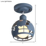 Modern Metal Semi - Flush Light With 1 Head For Hallway - Pink/Yellow/Blue Domed Design