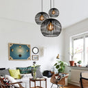 Modern Metal Sphere Pendant Light - 7-14’ Diameter 1-Light Black/White Ceiling Lamp Black / 7’