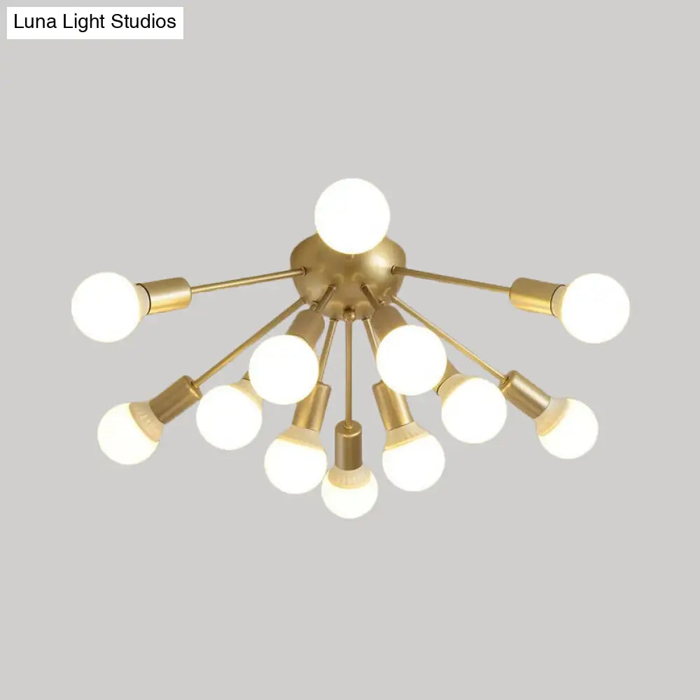 Modern Metal Sputnik Semi Flush Mount Ceiling Light – 8/12 Lights In White/Black/Gold For Living