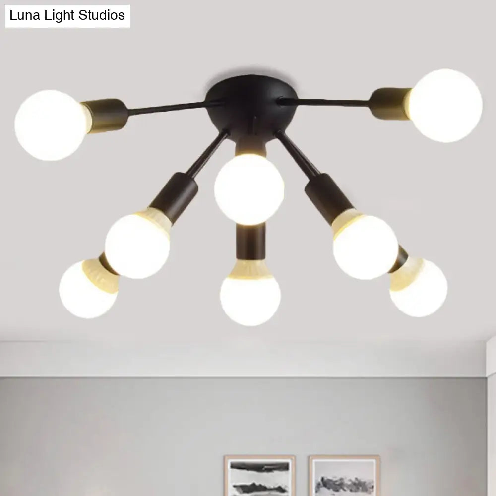 Modern Metal Sputnik Semi Flush Mount Ceiling Light – 8/12 Lights In White/Black/Gold For Living
