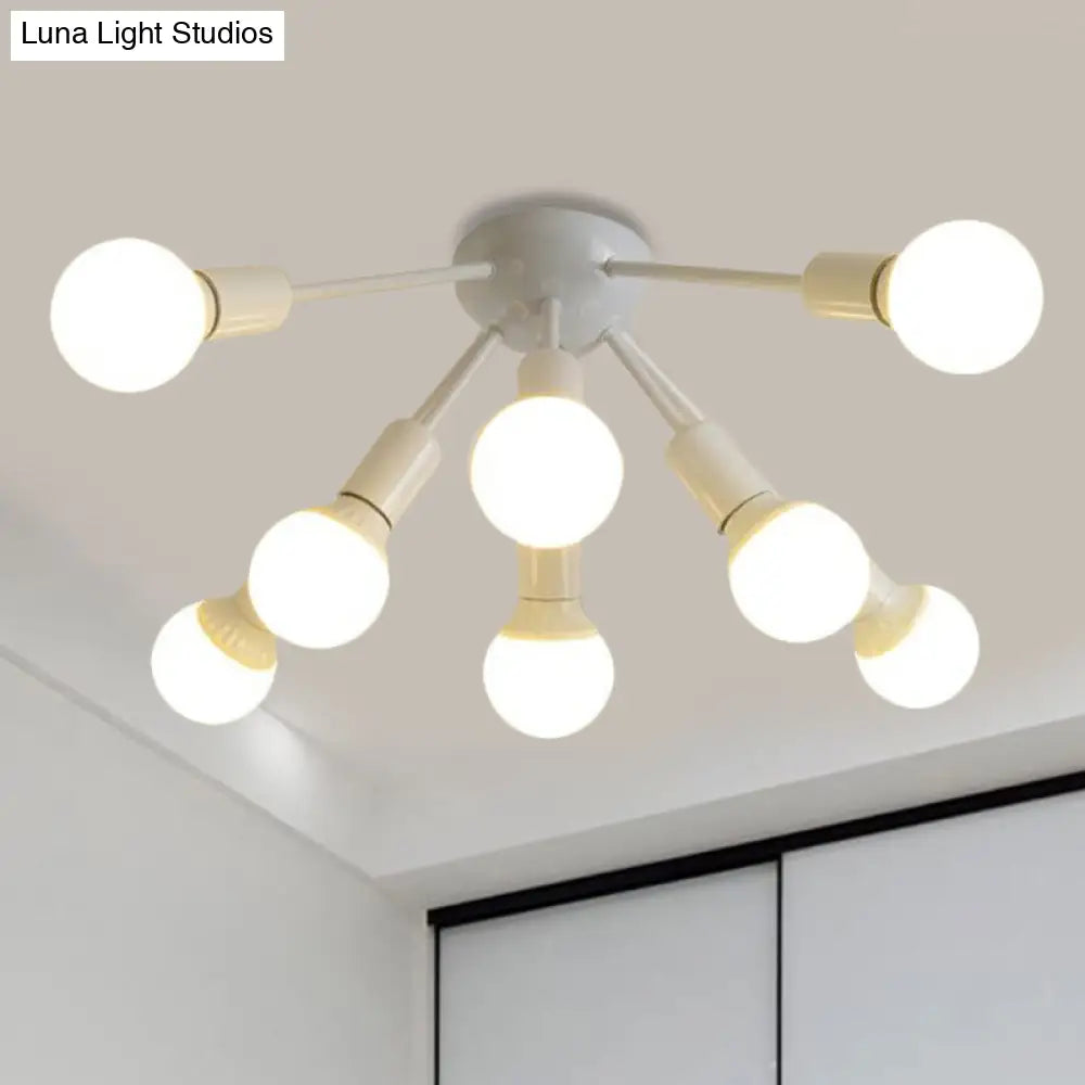 Modern Metal Sputnik Semi Flush Mount Ceiling Light – 8/12 Lights In White/Black/Gold For Living