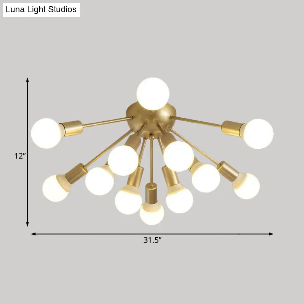 Modern Metal Sputnik Semi Flush Mount Ceiling Light – 8/12 Lights In White/Black/Gold For Living