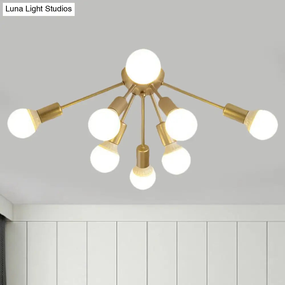 Modern Metal Sputnik Semi Flush Mount Ceiling Light – 8/12 Lights In White/Black/Gold For Living