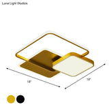 Modern Metal Square Led Ceiling Light Fixture In Gold/Black & White For Bedroom