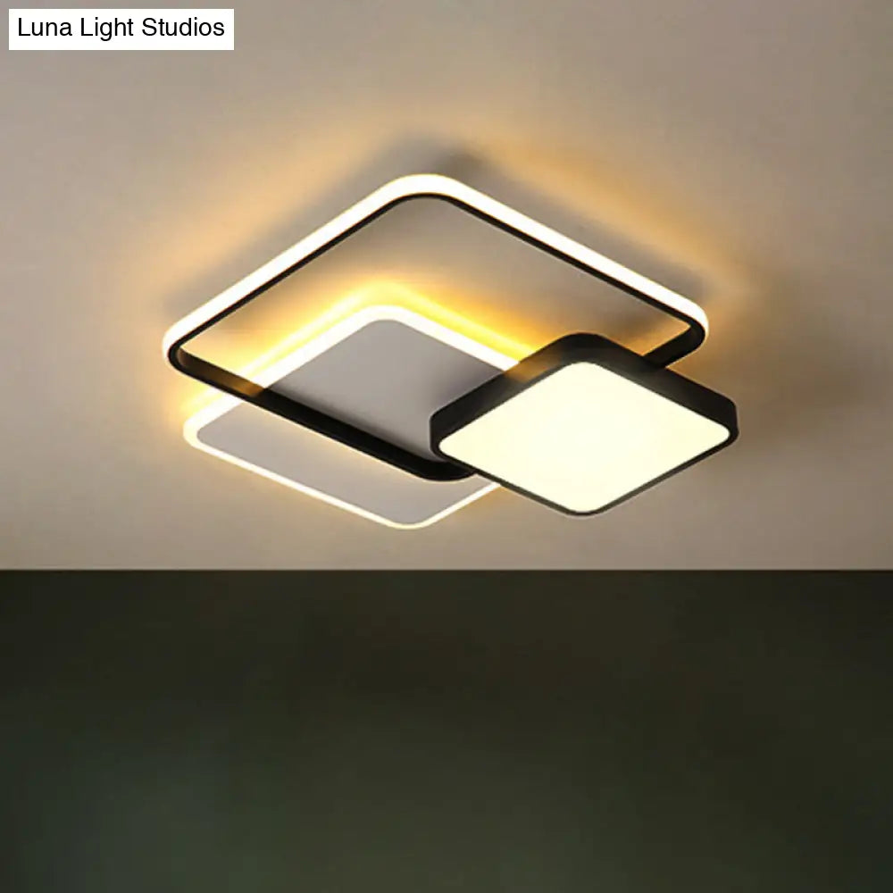 Modern Metal Square Led Ceiling Light Fixture In Gold/Black & White For Bedroom