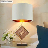 Modern Metal Square Night Stand Light With White Drum Shade 1 Bulb Nightstand Lighting