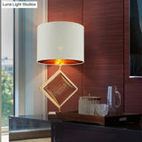 Modern Metal Square Night Stand Light With White Drum Shade 1 Bulb Nightstand Lighting