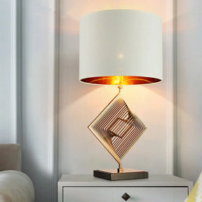 Modern Metal Square Night Stand Light With White Drum Shade 1 Bulb Nightstand Lighting
