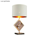 Modern Metal Square Night Stand Light With White Drum Shade 1 Bulb Nightstand Lighting