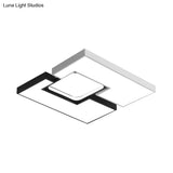 Modern Metal Square/Rectangular Flush Mount Lamp - Black/White 22’/31.5’ Wide Led Ceiling
