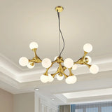 Modern Metal Starburst Chandelier With Glass Globe Shade - Available In 5/9/15 Lights 15 / Brass