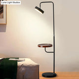 Modern Metal Swing-Arm Led Floor Lamp With Round Table - Living Room Stand Up Light