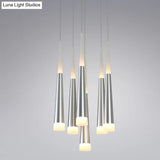 Modern Metal Tapered Hanging Lamp With Silver Pendant Light - 5/6 Heads For Dining Room In