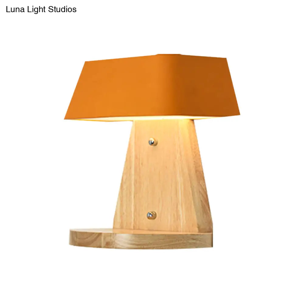 Modern Metal Trapezoid Wall Sconce With Wooden Backplate - White/Orange/Blue Light Fixture For