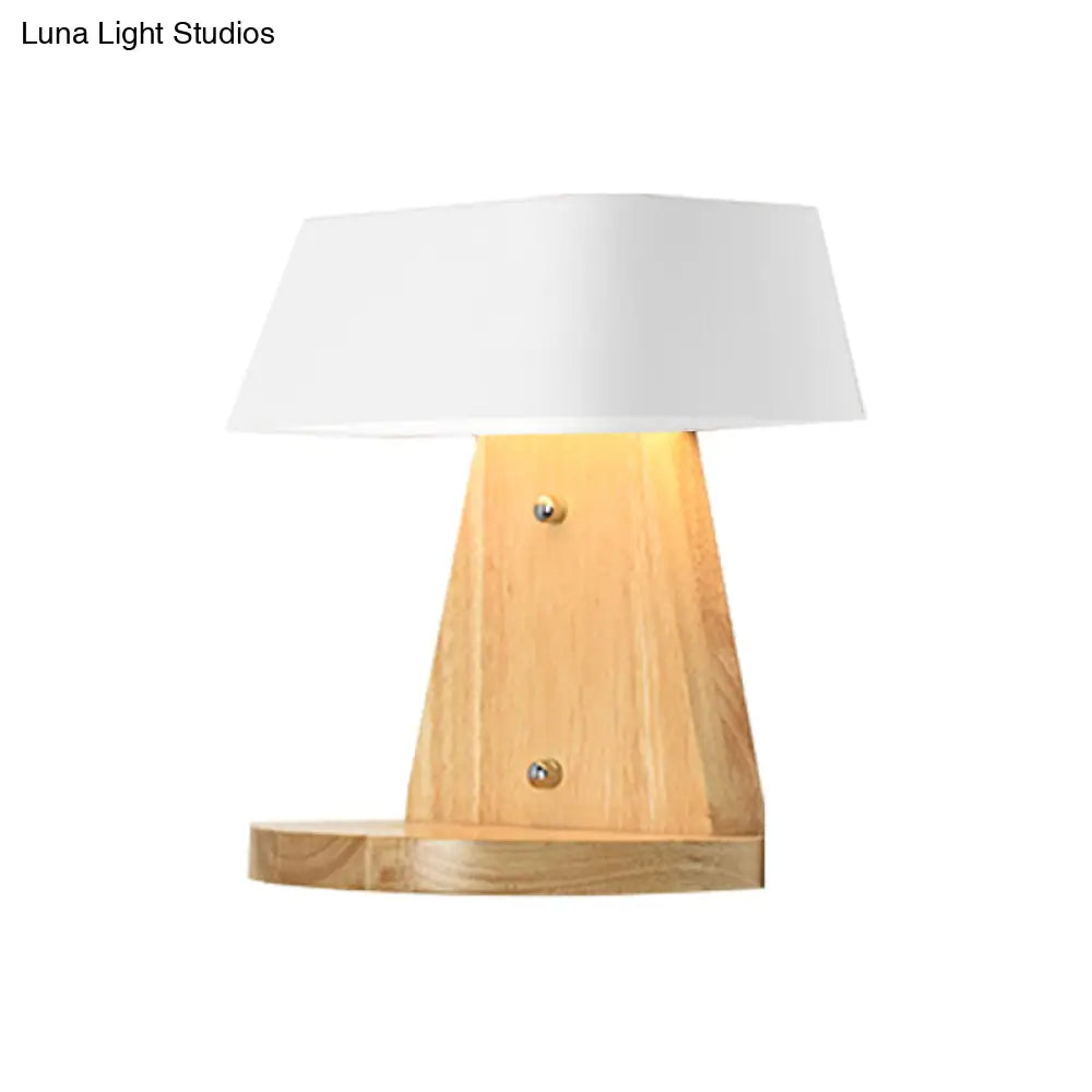 Modern Metal Trapezoid Wall Sconce With Wooden Backplate - White/Orange/Blue Light Fixture For