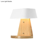 Modern Metal Trapezoid Wall Sconce With Wooden Backplate - White/Orange/Blue Light Fixture For